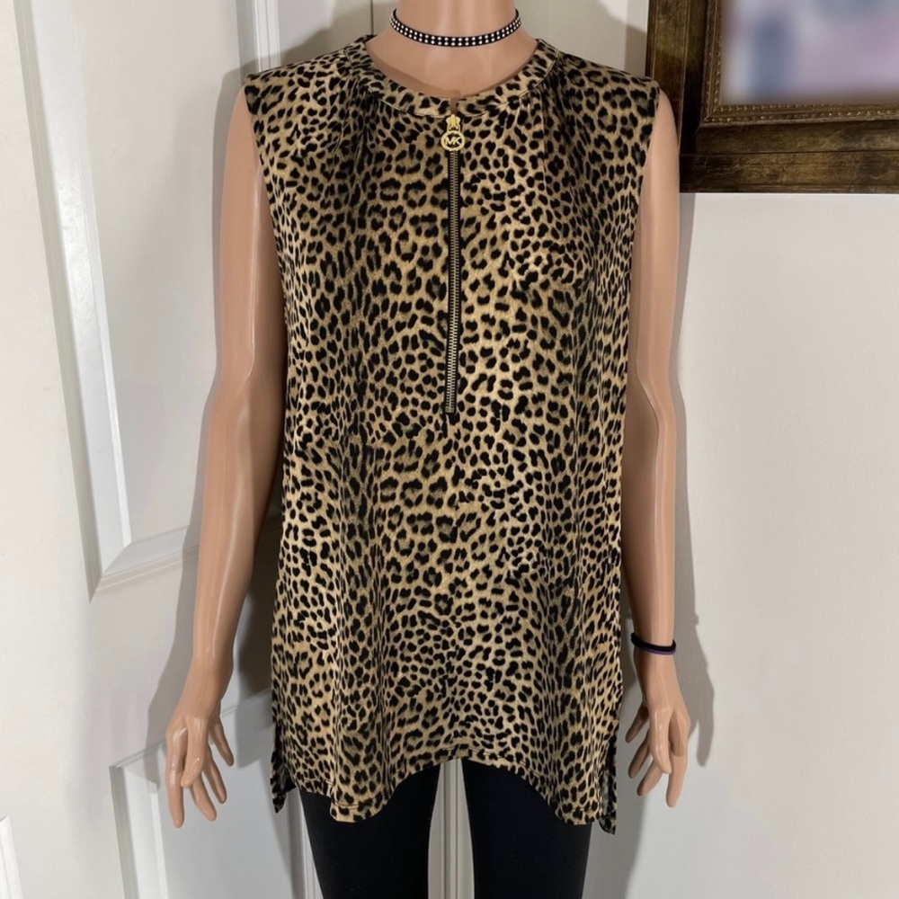 Michael Kors Leopard / Cheetah Print Sleeveless Top With Front Zipper